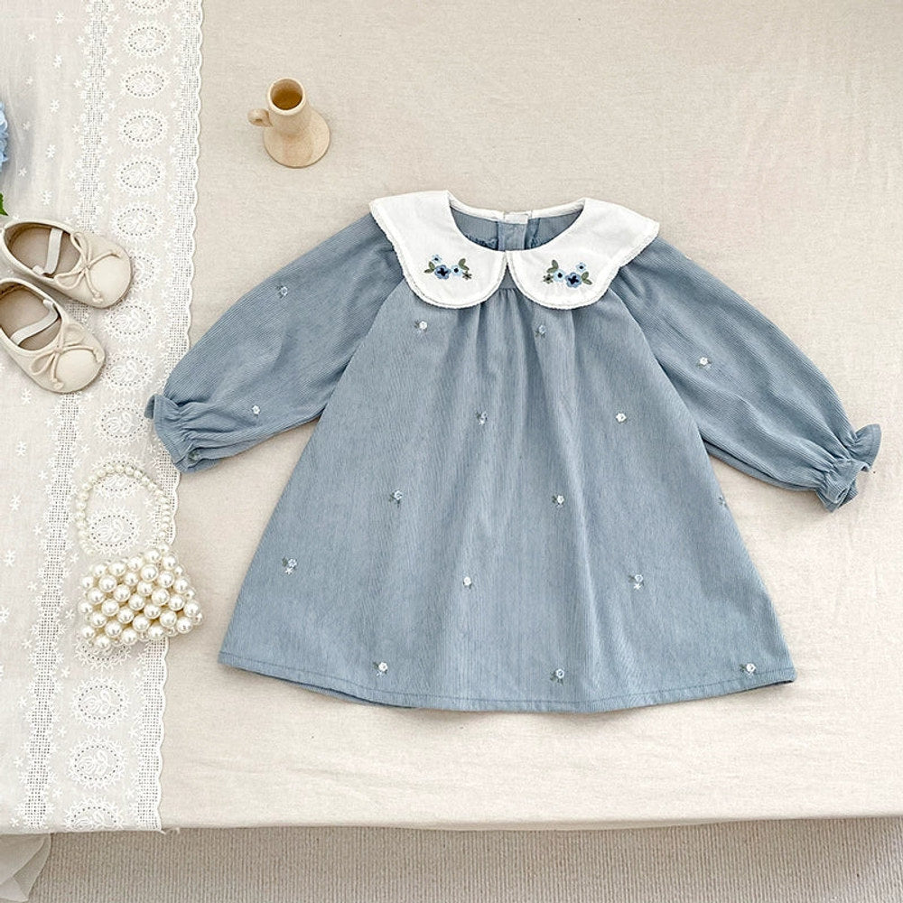 MyKids-USA® Baby Girls Flowers Embroidered Pattern Long-sleeved bodysuit and Dress – Princess Sister Matching Set