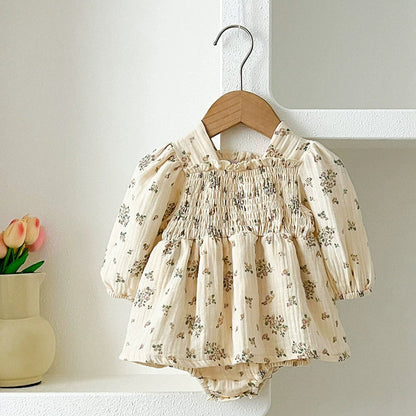 MyKids-USA® Baby Girls Flowers Pattern Long-sleeved Square Neck bodysuit and Dress – Princess Sister Matching Set