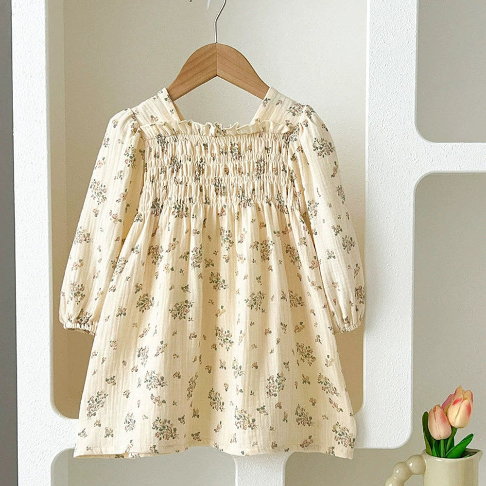 MyKids-USA® Baby Girls Flowers Pattern Long-sleeved Square Neck bodysuit and Dress – Princess Sister Matching Set