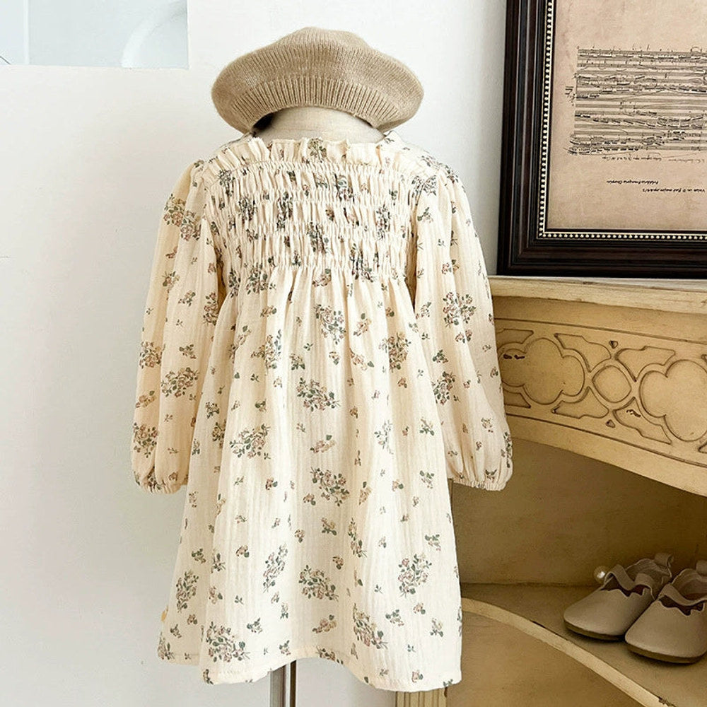 MyKids-USA® Baby Girls Flowers Pattern Long-sleeved Square Neck bodysuit and Dress – Princess Sister Matching Set