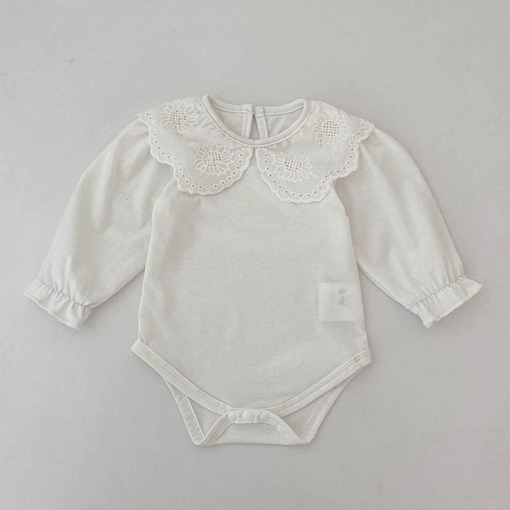 MyKids-USA® Baby Unisex Casual Thin White Long Sleeves bodysuit with Flowers Pattern Collar