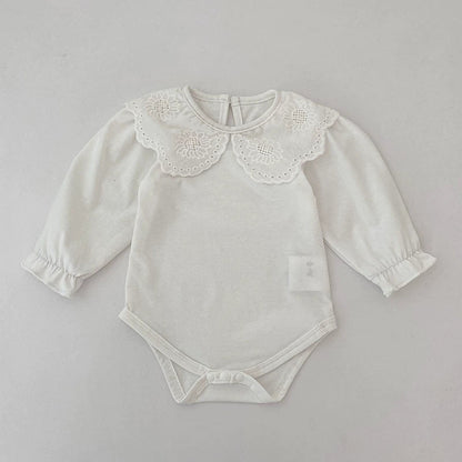 MyKids-USA® Baby Unisex Casual Thin White Long Sleeves bodysuit with Flowers Pattern Collar