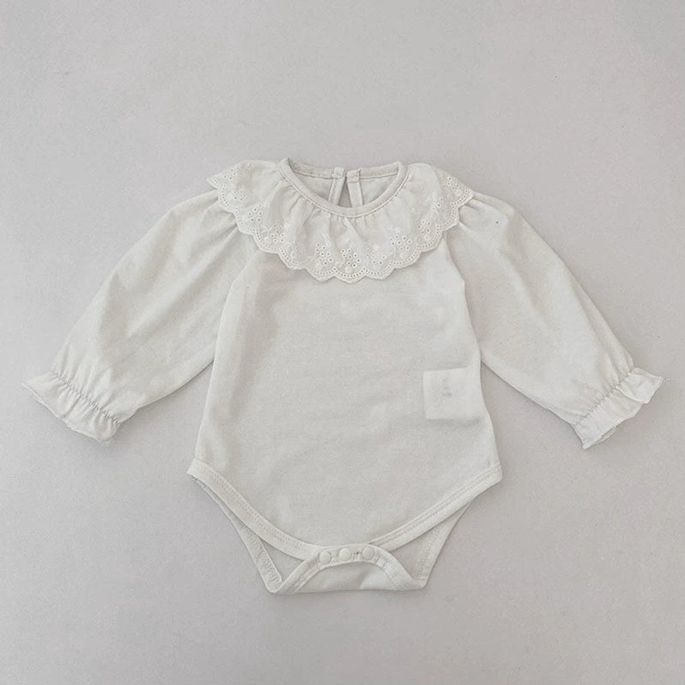 MyKids-USA® Baby Unisex Casual Thin White Long Sleeves bodysuit with Flowers Pattern Collar