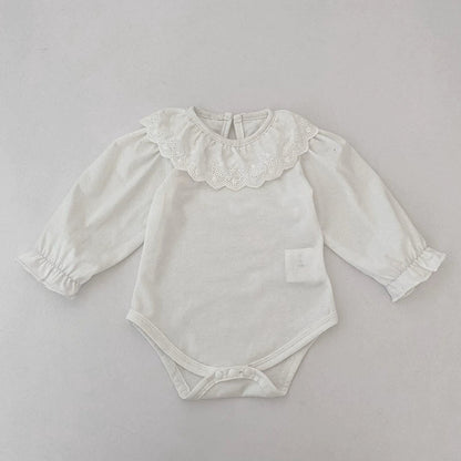 MyKids-USA® Baby Unisex Casual Thin White Long Sleeves bodysuit with Flowers Pattern Collar