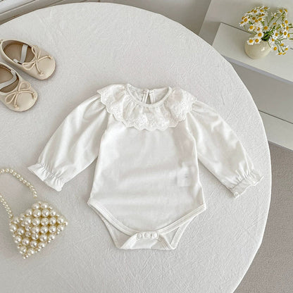 MyKids-USA® Baby Unisex Casual Thin White Long Sleeves bodysuit with Flowers Pattern Collar