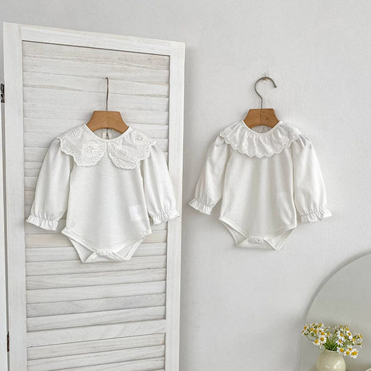 MyKids-USA® Baby Unisex Casual Thin White Long Sleeves bodysuit with Flowers Pattern Collar