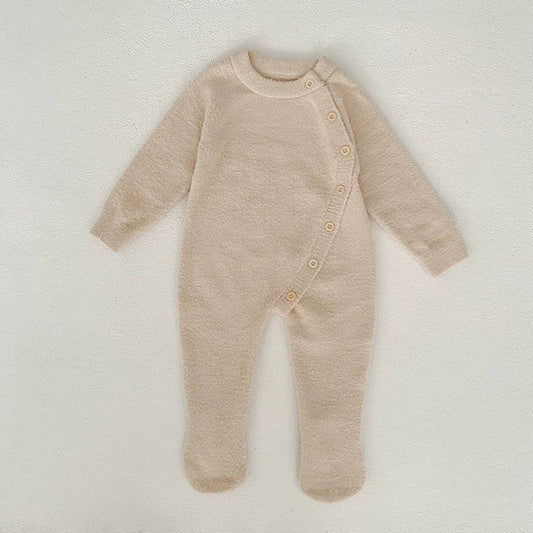 MyKids-USA® Autumn and Winter Arrival Unisex Baby’s Solid Color Crew Neck Fluffy Rompers