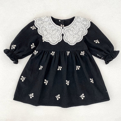 MyKids-USA® Baby Girls Floral Embroidery Pattern Long-sleeved bodysuit and Dress – Princess Sister Matching Set