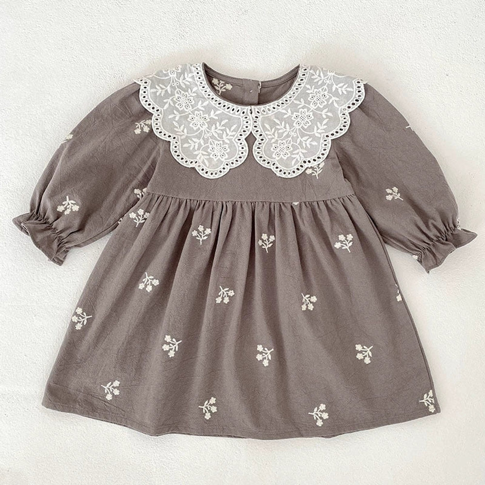 MyKids-USA® Baby Girls Floral Embroidery Pattern Long-sleeved bodysuit and Dress – Princess Sister Matching Set