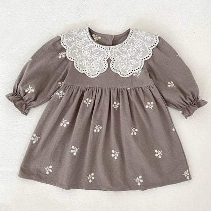 MyKids-USA® Baby Girls Floral Embroidery Pattern Long-sleeved bodysuit and Dress – Princess Sister Matching Set