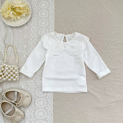 MyKids-USA® Autumn Arrival Baby Unisex Casual Thin White Long Sleeves Top with Flowers Pattern Collar