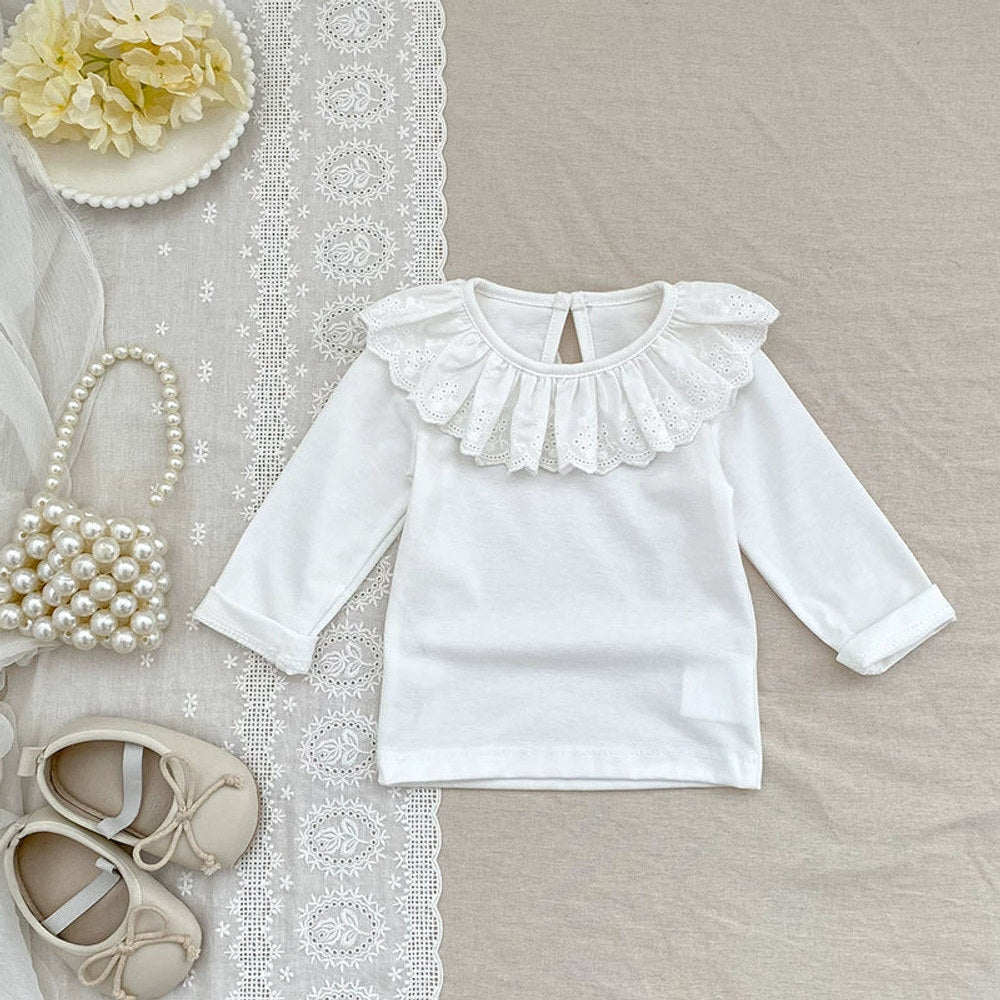 MyKids-USA® Autumn Arrival Baby Unisex Casual Thin White Long Sleeves Top with Flowers Pattern Collar