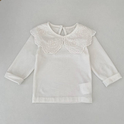 MyKids-USA® Autumn Arrival Baby Unisex Casual Thin White Long Sleeves Top with Flowers Pattern Collar