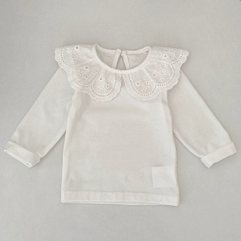 MyKids-USA® Autumn Arrival Baby Unisex Casual Thin White Long Sleeves Top with Flowers Pattern Collar