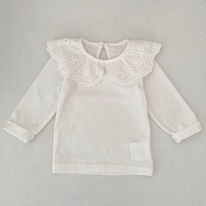 MyKids-USA® Autumn Arrival Baby Unisex Casual Thin White Long Sleeves Top with Flowers Pattern Collar