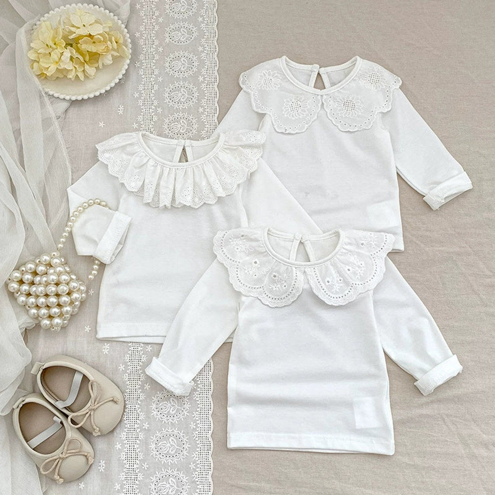 MyKids-USA® Autumn Arrival Baby Unisex Casual Thin White Long Sleeves Top with Flowers Pattern Collar