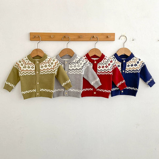 MyKids-USA® Baby Unisex Comfortable Geometric Knitted Long Sleeves Cardigan