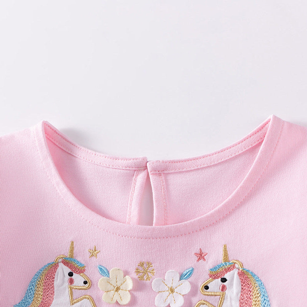 MyKids-USA® Unicorn Cartoon Pattern Long Sleeves Tulle Patchwork Dress for Stylish Girls