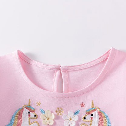 MyKids-USA® Unicorn Cartoon Pattern Long Sleeves Tulle Patchwork Dress for Stylish Girls