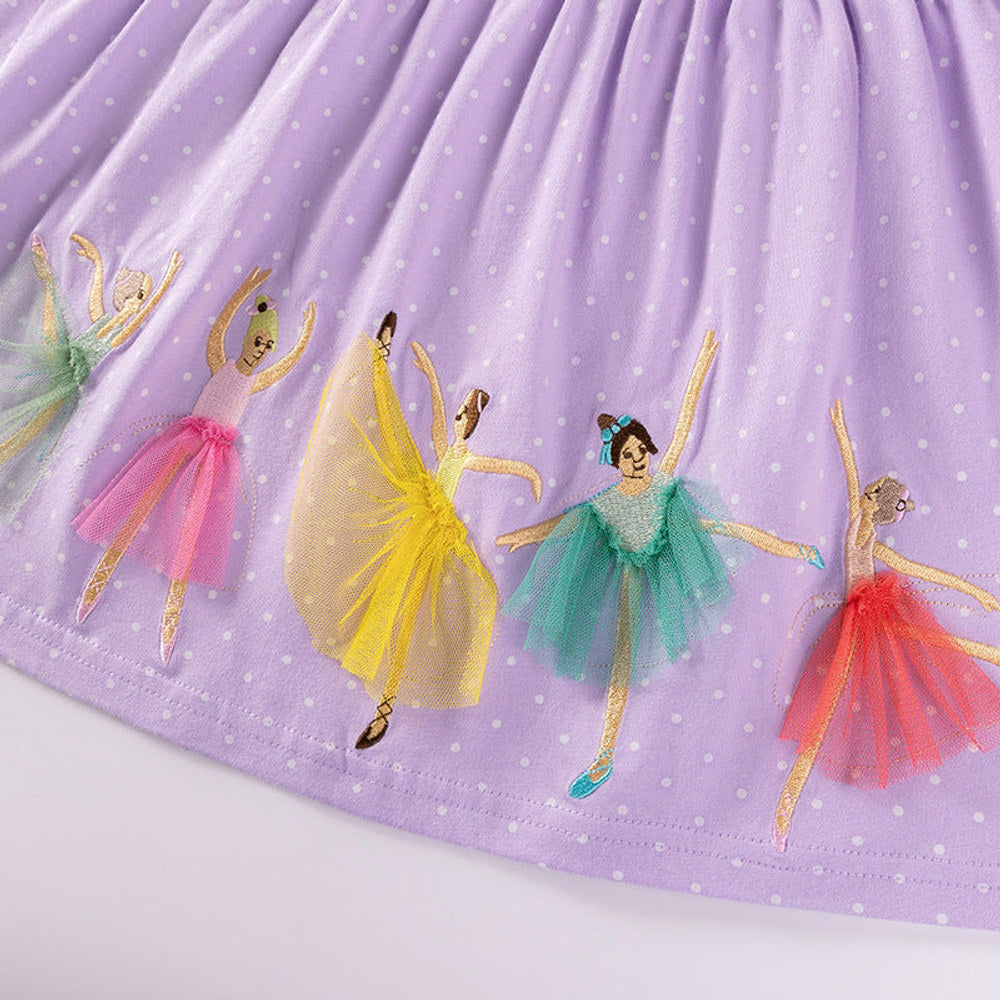 MyKids-USA® Princess Cartoon Pattern Long Sleeves Tulle Decorated Dress for Stylish Girls