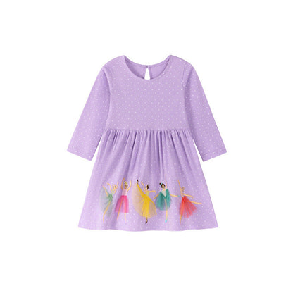 MyKids-USA® Princess Cartoon Pattern Long Sleeves Tulle Decorated Dress for Stylish Girls