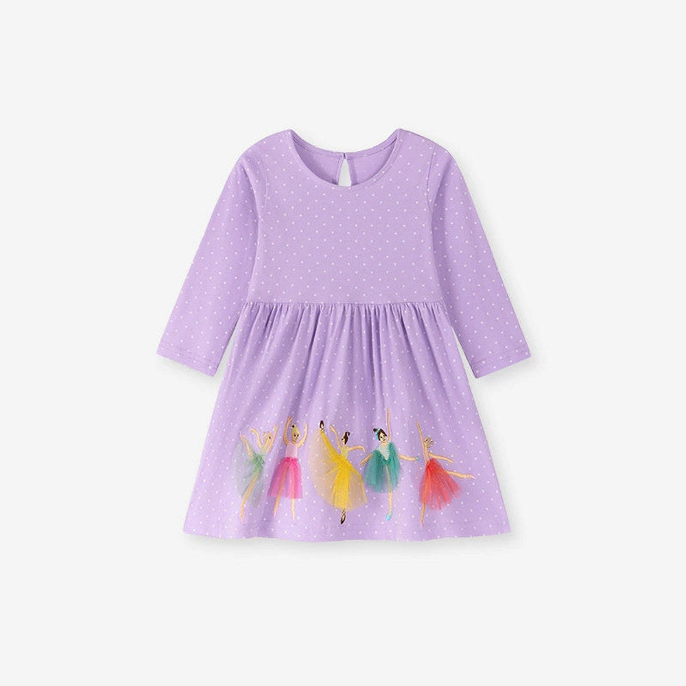 MyKids-USA® Princess Cartoon Pattern Long Sleeves Tulle Decorated Dress for Stylish Girls