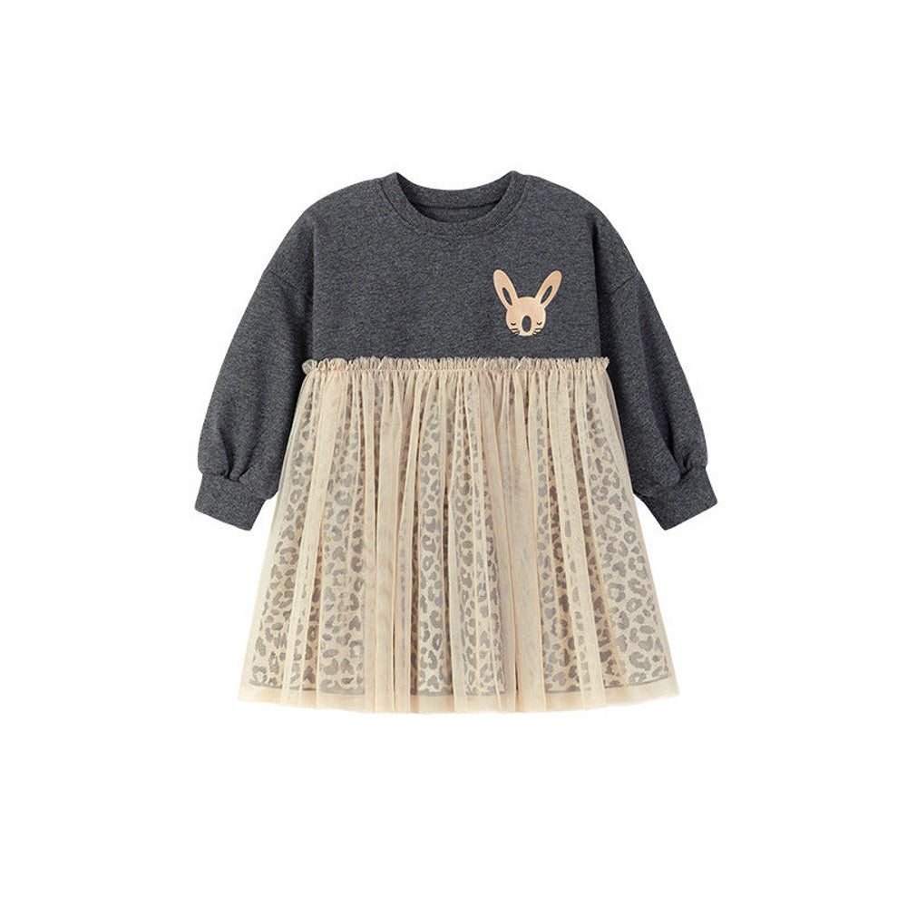 MyKids-USA® Princess Animals Pattern Long Sleeves Tulle Decorated Dress for Stylish Girls