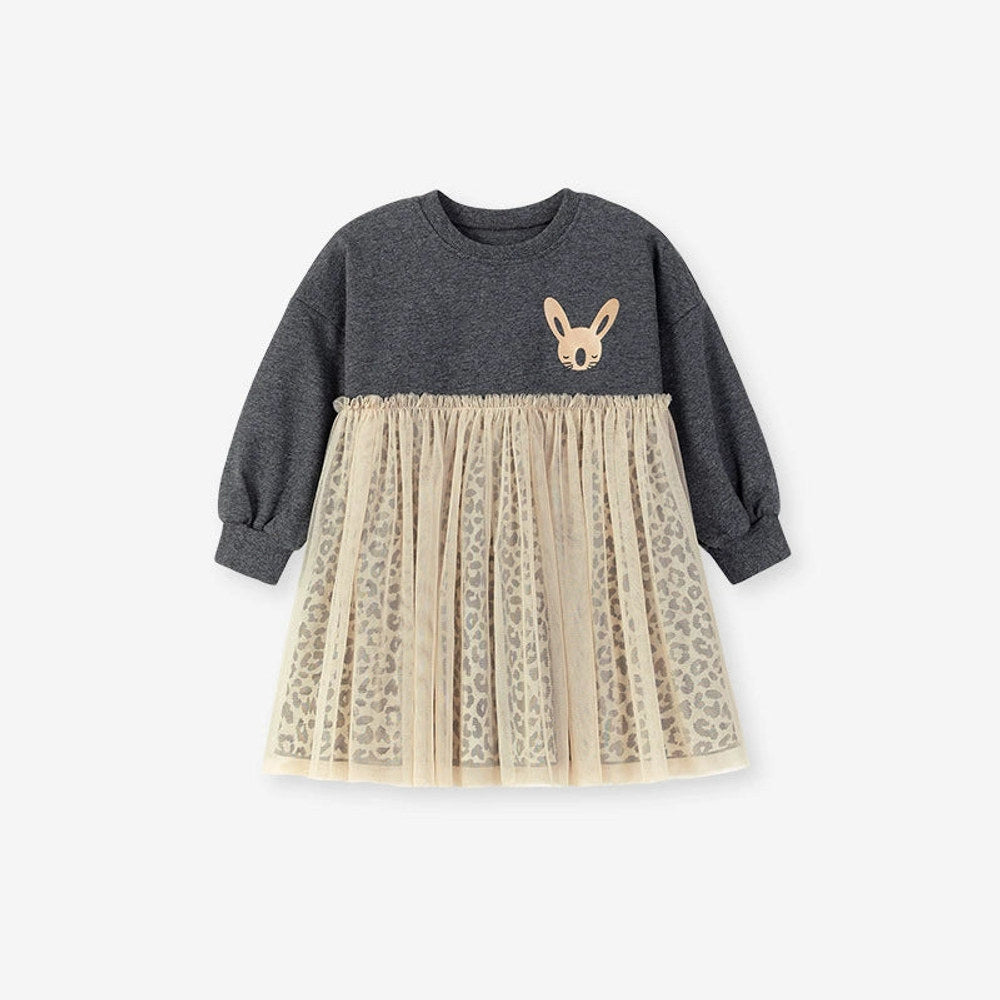 MyKids-USA® Princess Animals Pattern Long Sleeves Tulle Decorated Dress for Stylish Girls