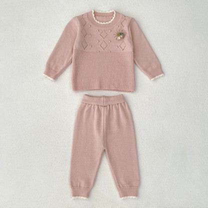 MyKids-USA® Baby Girls Long Sleeves Geometric Pattern Knitted Top Sweater and Long Trousers Clothing Set