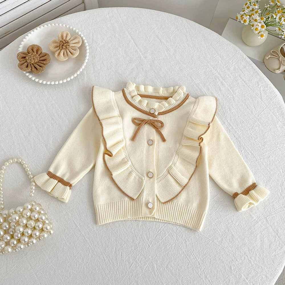 MyKids-USA® Baby Girls Comfortable Butterfly-bow Decorated Knitted Long Sleeves Cardigan