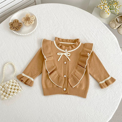 MyKids-USA® Baby Girls Comfortable Butterfly-bow Decorated Knitted Long Sleeves Cardigan