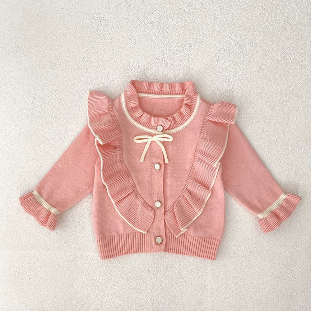 MyKids-USA® Baby Girls Comfortable Butterfly-bow Decorated Knitted Long Sleeves Cardigan