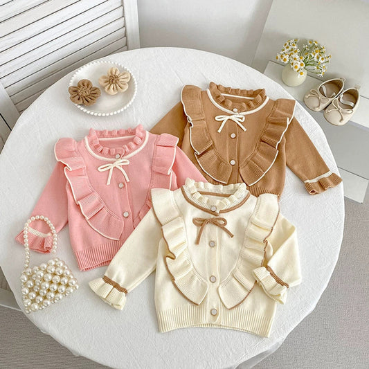MyKids-USA® Baby Girls Comfortable Butterfly-bow Decorated Knitted Long Sleeves Cardigan