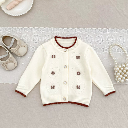 MyKids-USA® Baby Girls Comfortable Butterfly and Flowers Decorated Knitted Long Sleeves Cardigan