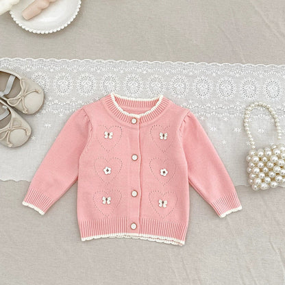 MyKids-USA® Baby Girls Comfortable Butterfly and Flowers Decorated Knitted Long Sleeves Cardigan