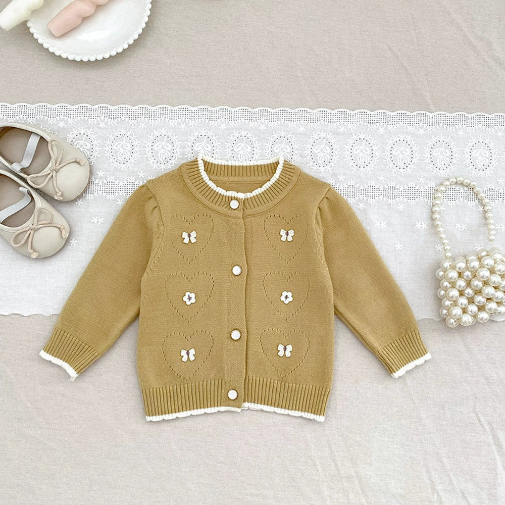 MyKids-USA® Baby Girls Comfortable Butterfly and Flowers Decorated Knitted Long Sleeves Cardigan