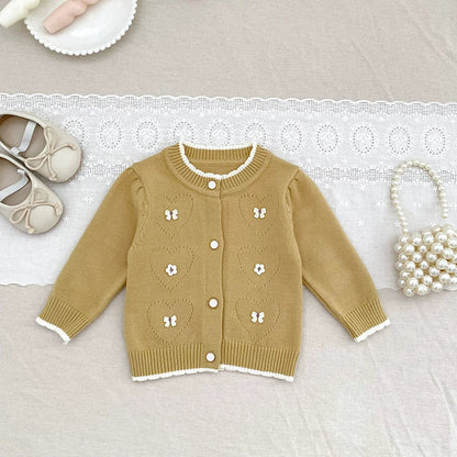 MyKids-USA® Baby Girls Comfortable Butterfly and Flowers Decorated Knitted Long Sleeves Cardigan