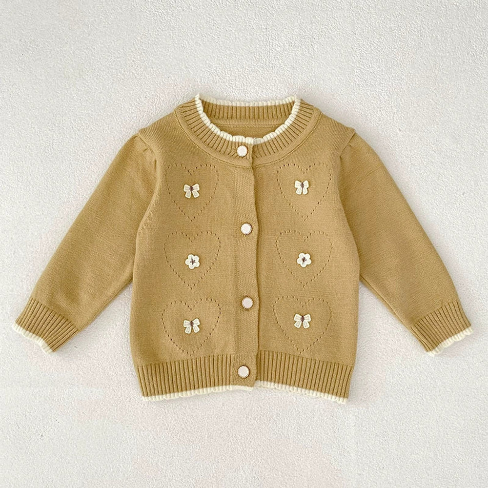 MyKids-USA® Baby Girls Comfortable Butterfly and Flowers Decorated Knitted Long Sleeves Cardigan