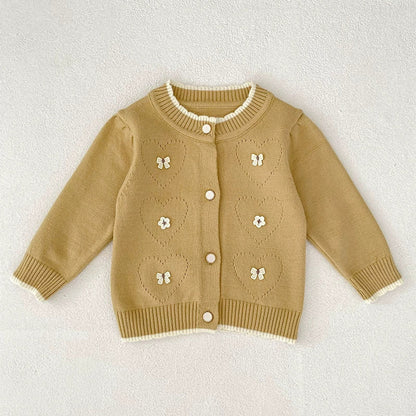 MyKids-USA® Baby Girls Comfortable Butterfly and Flowers Decorated Knitted Long Sleeves Cardigan