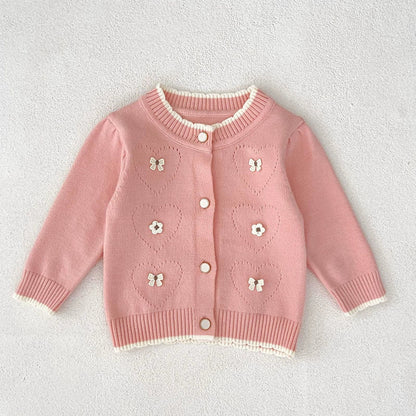 MyKids-USA® Baby Girls Comfortable Butterfly and Flowers Decorated Knitted Long Sleeves Cardigan
