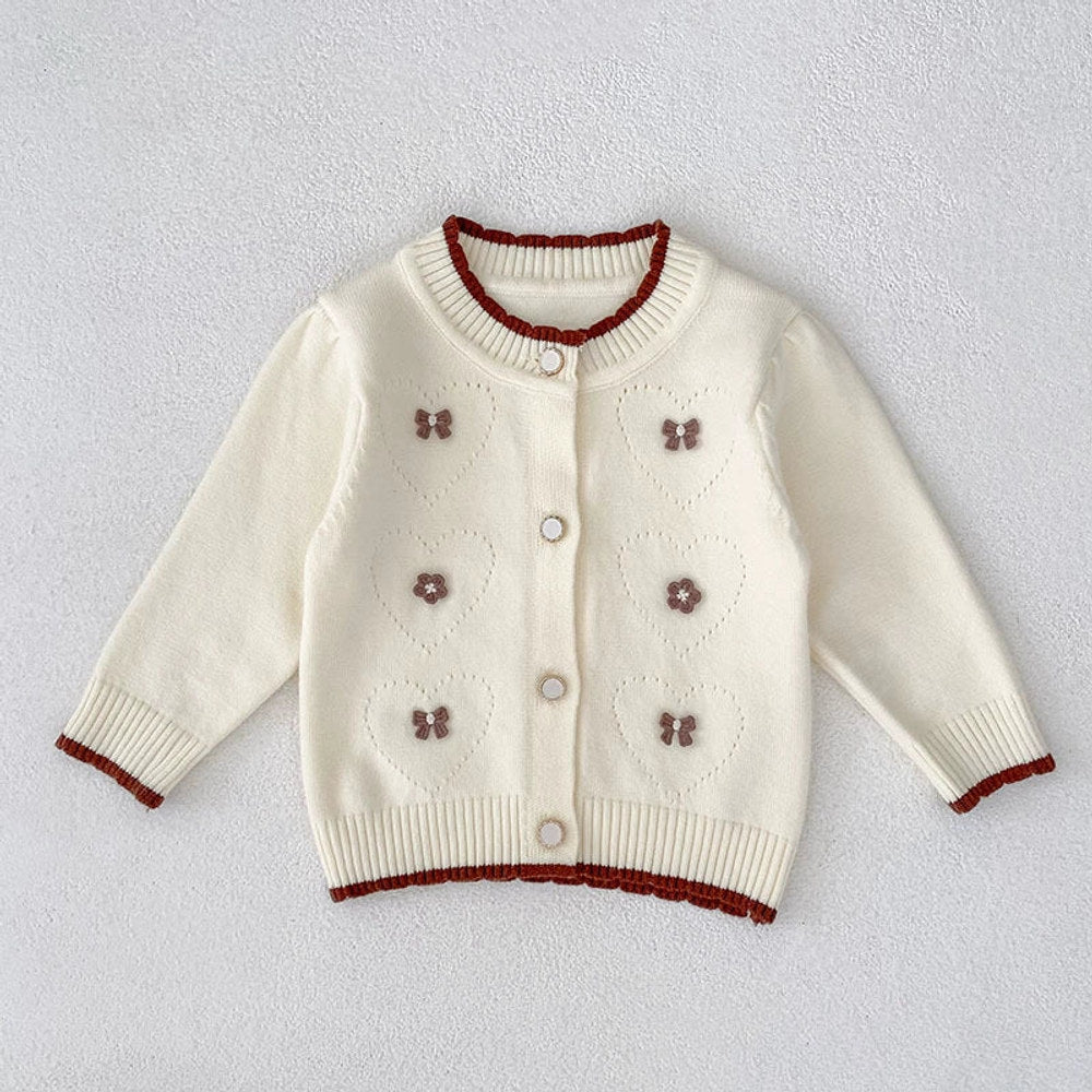 MyKids-USA® Baby Girls Comfortable Butterfly and Flowers Decorated Knitted Long Sleeves Cardigan