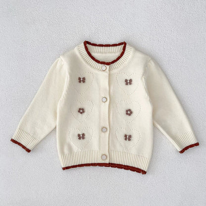 MyKids-USA® Baby Girls Comfortable Butterfly and Flowers Decorated Knitted Long Sleeves Cardigan