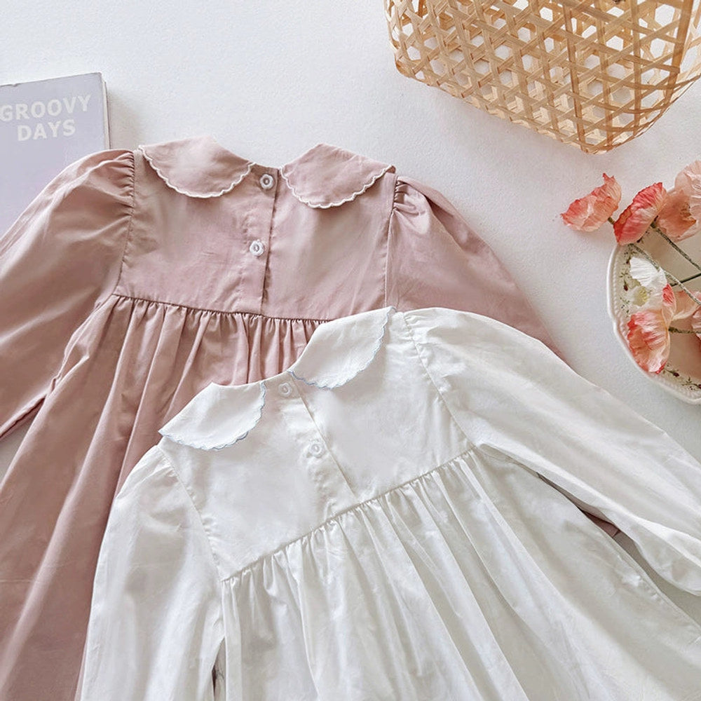 Arrival Autumn Girls Butterfly-bows Embroidery Pattern Long Sleeves Dress
