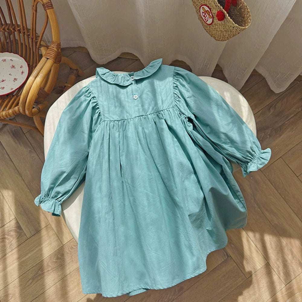 MyKids-USA® Girls Flowers and Cherry Embroidery Pattern Long Sleeves Dress