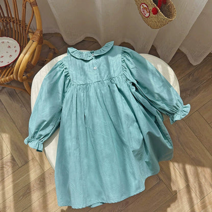 MyKids-USA® Girls Flowers and Cherry Embroidery Pattern Long Sleeves Dress