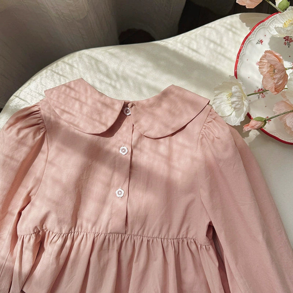 MyKids-USA® Girls Flowers Embroidery Pattern Long Sleeves Pink Dress