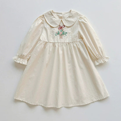MyKids-USA® Girls Flowers Embroidery Pattern Long Sleeves Pink Dress