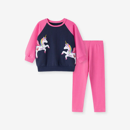 MyKids-USA® Girls Animals Cartoon Pattern Color Patchwork Long Sleeves Sweatshirt and Pants Clothing Set