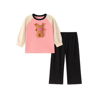 MyKids-USA® Girls Cartoon Pattern Color Patchwork Long Sleeves Sweatshirt and Pants Clothing Set