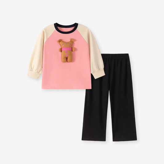MyKids-USA® Girls Cartoon Pattern Color Patchwork Long Sleeves Sweatshirt and Pants Clothing Set